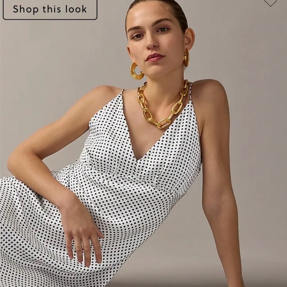 J. Crew Dresses & Skirts - J. Crew Collection Full Length Luster Silky V-neck White Slip Dress Polka Dot‎ 4